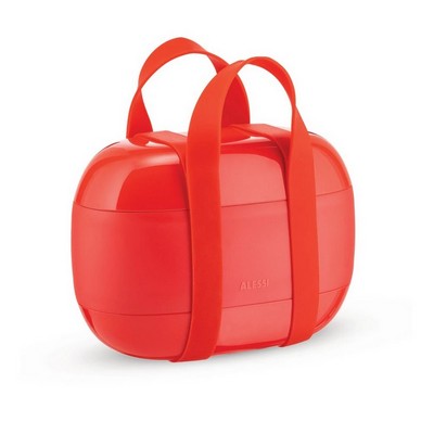 ALESSI food à porter lunch box with three compartments in thermoplastic resin, red